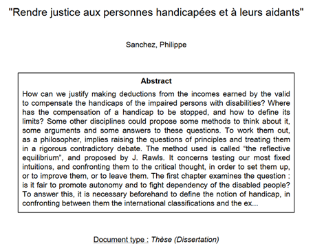 Thèse de doctorat « Rendre justice aux personnes handicapées et à leurs aidants »
